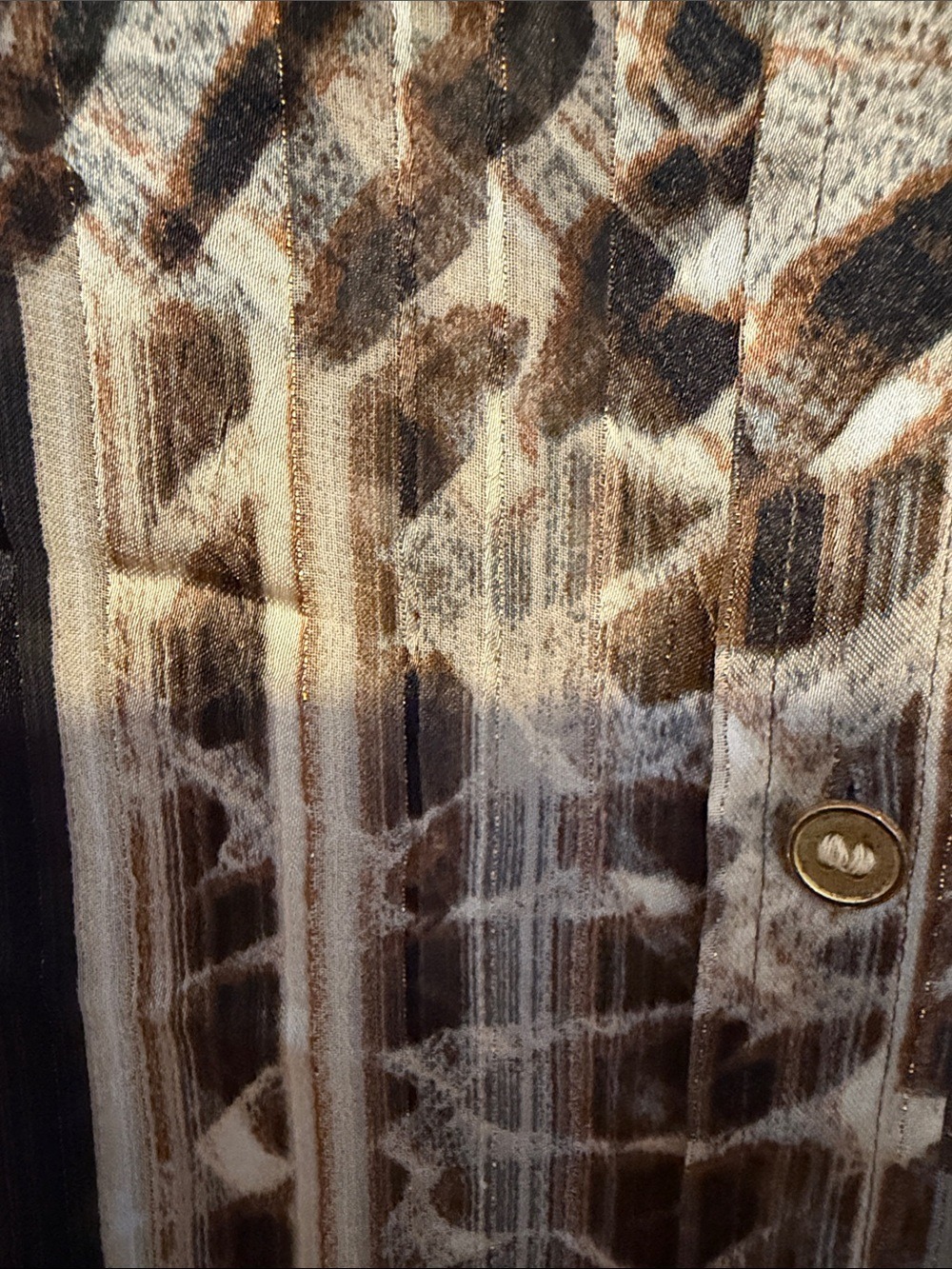 Chico’s Animal Print Tunic Top Size XL (3) Brown Black Button Front Sheer Blouse - Picture 5 of 10